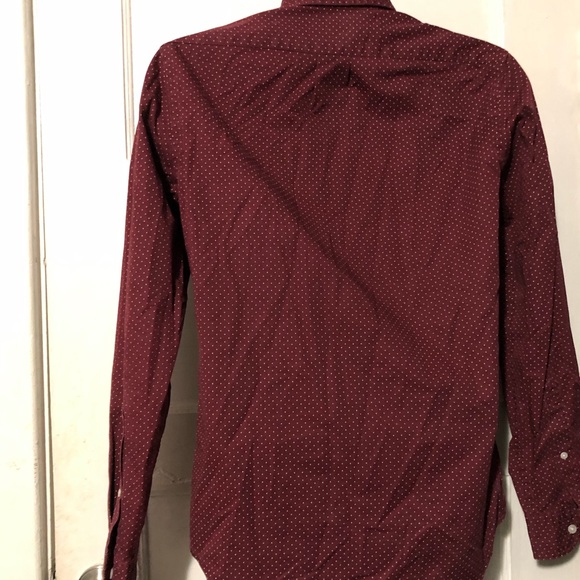 🛑Sold🛑Crew Small Polka Dot Slim Fit Cabernet Button Down Shirt 06778 - Picture 2 of 6